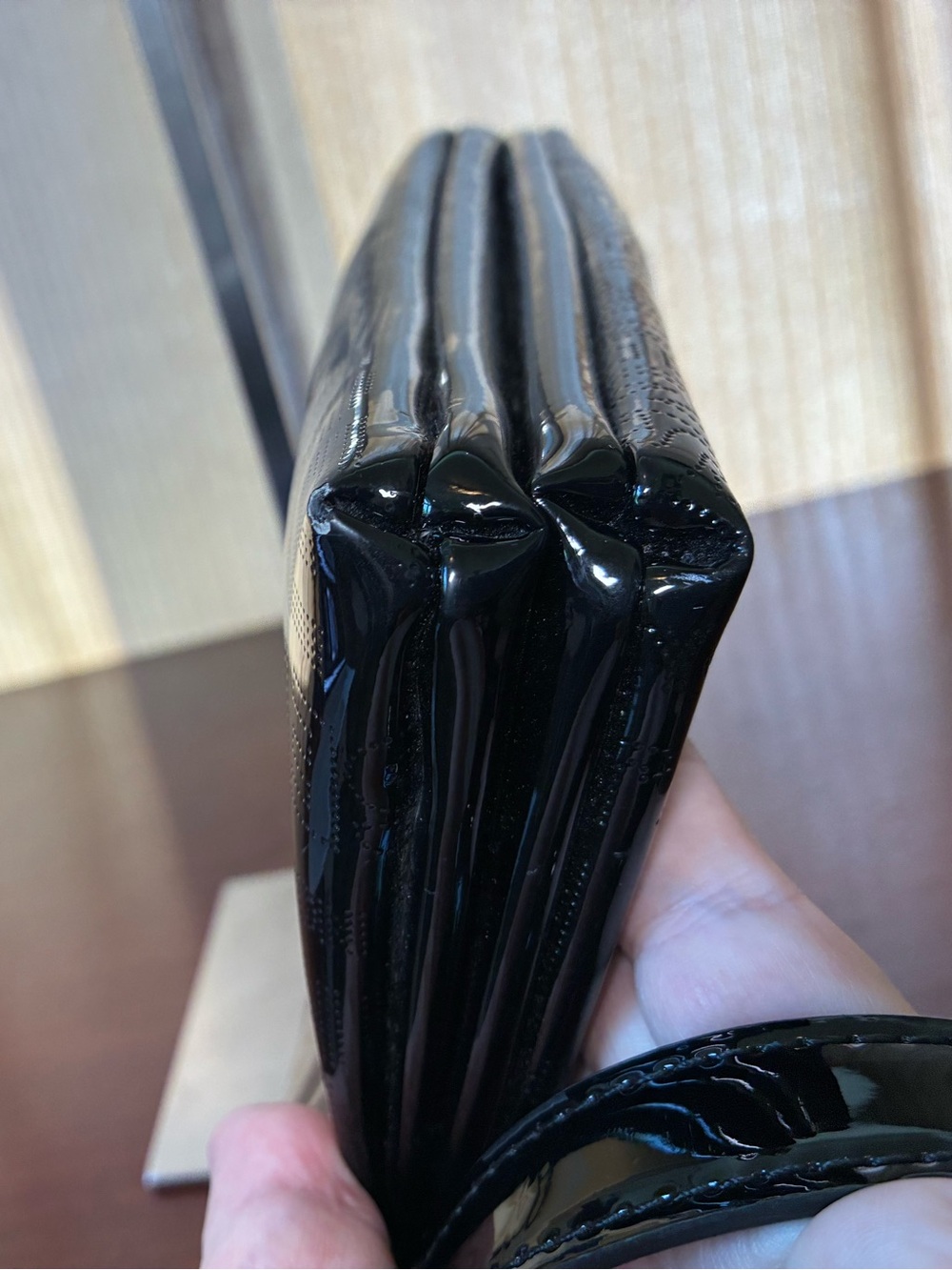 Betsey Johnson Black Patent Logo Envelope Clutch with Gold Plaque - Picture 7 of 11